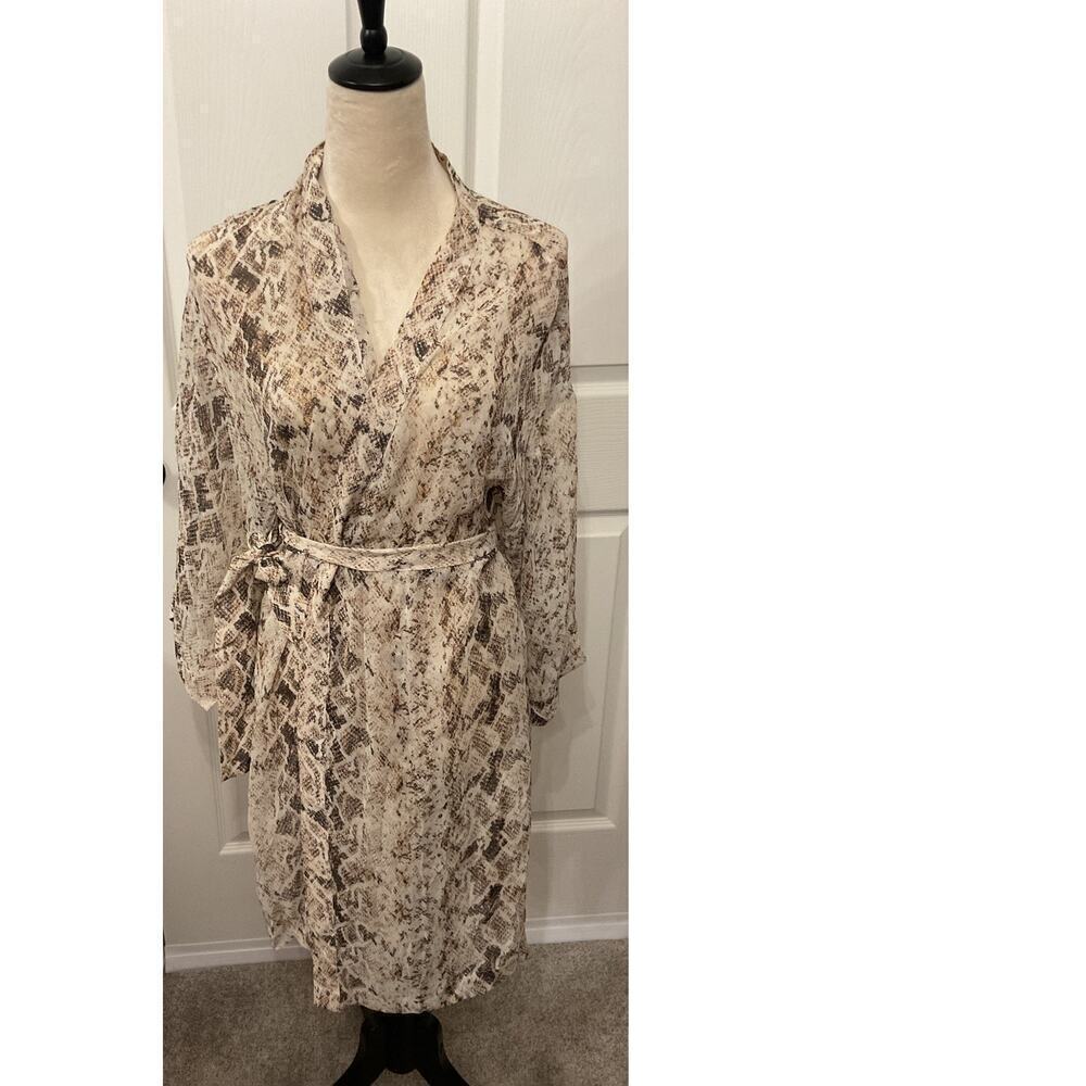 Nicholas 100% Silk Snakeskin Semi-Sheer Tie-Front Long Sleeve Dress, OS